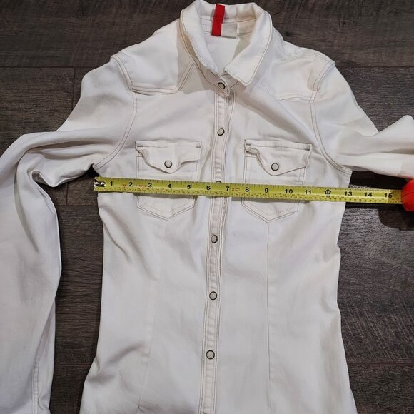 Divided by H&M Sz 4 Cotton Stretch White Snap Down Pearlizzed Western - Picture 2 of 10